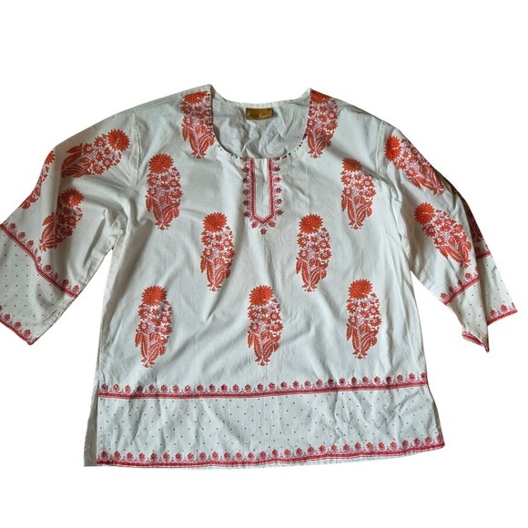 Tops - Stylish Chakra Floral Tunic Blouse Size XXL Sequined Embellishments Long Sleeve